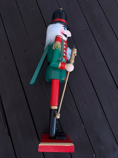 40cm WOODEN NUTCRACKER FIGURE RED/GREEN