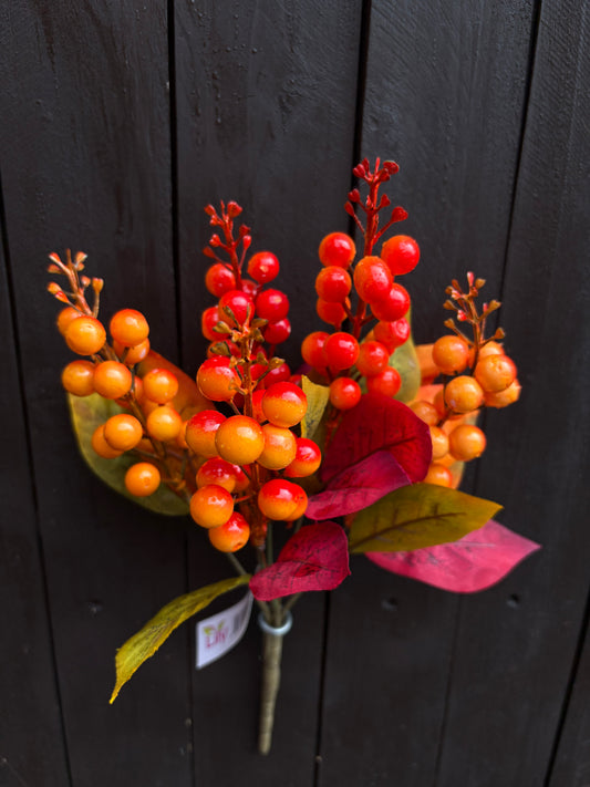 34cm AUTUMN BERRY BUSH ORANGE/RED/GREEN