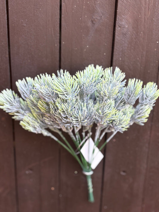 25cm FLOCKED GLOBE PINE SPRAY GREEN x 12pcs