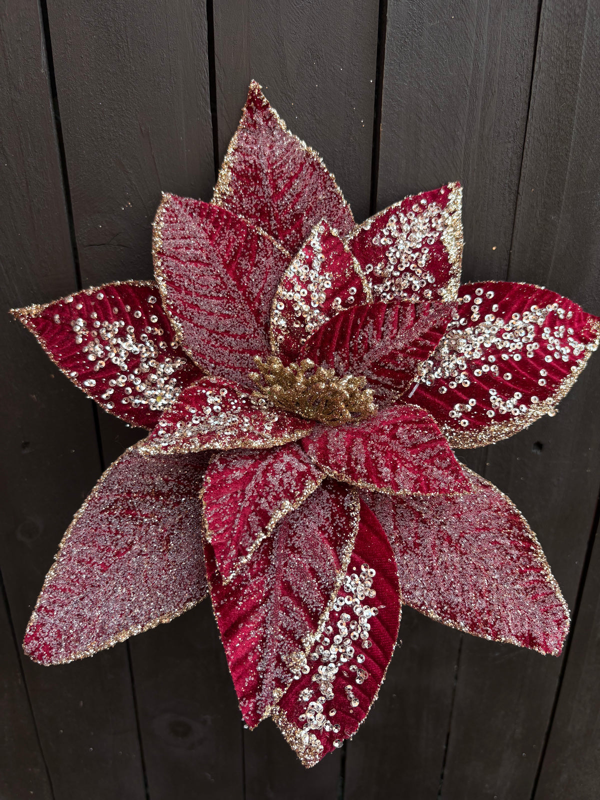 30cm FROSTED VELVET POINSETTIA BURGUNDY