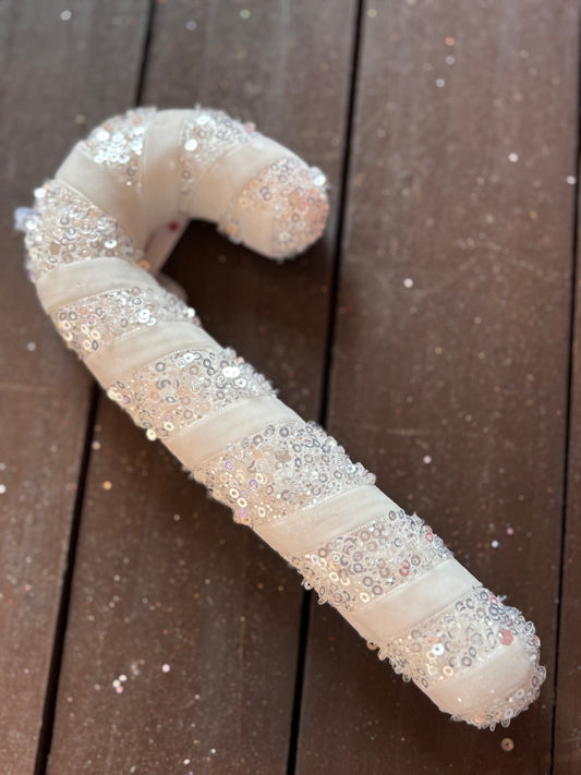 19cm SMALL SEQUIN CANDY CANE WHITE
