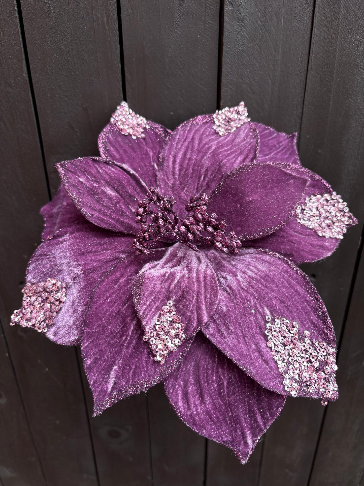 29cm DELUXE SEQUIN POINSETTIA PURPLE