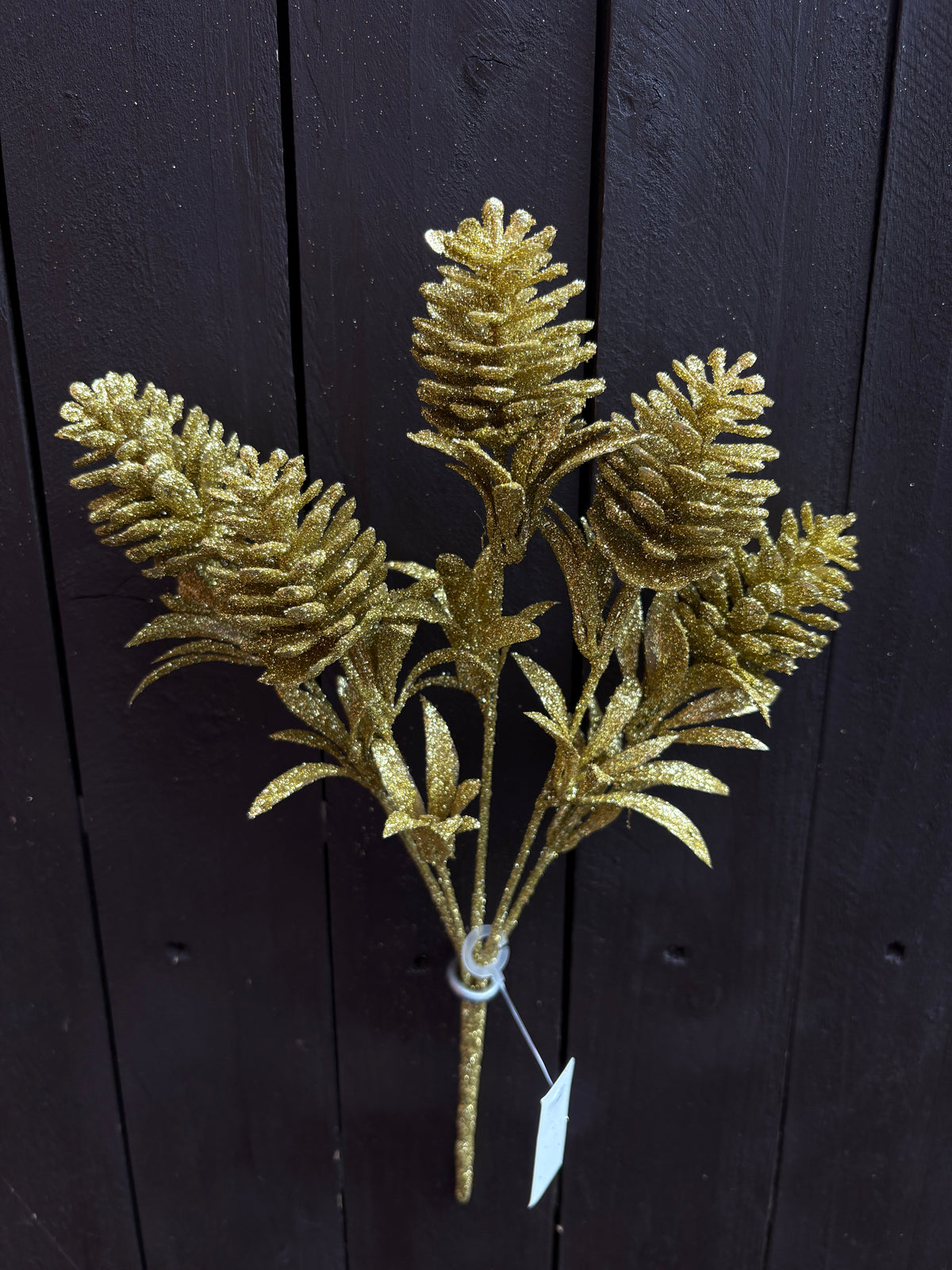 30cm GLITTERED CONE BUSH GOLD
