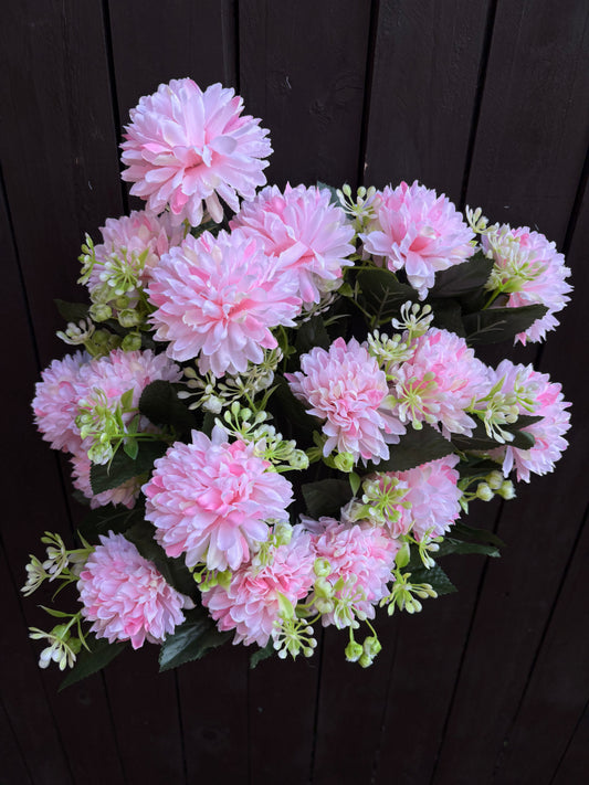 53cm 18 HEAD POM POM CHRYSANTHEMUM BUNCH BABY PINK