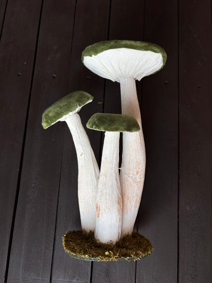 30cm VELVET STANDING MUSHROOM TRIO SAGE GREEN
