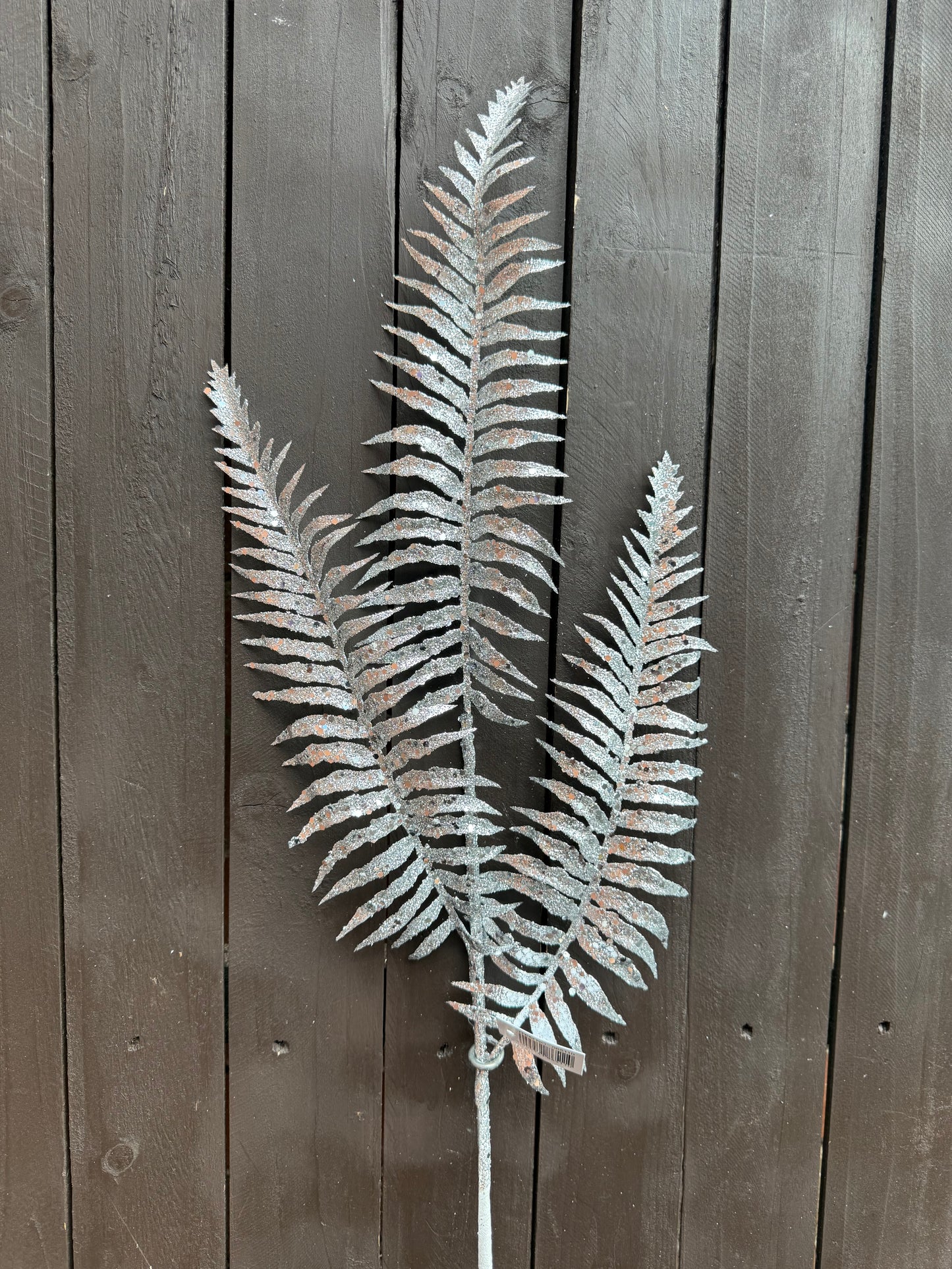 78cm GLITTERED BRACKEN TRIPLE FERN SPRAY SILVER