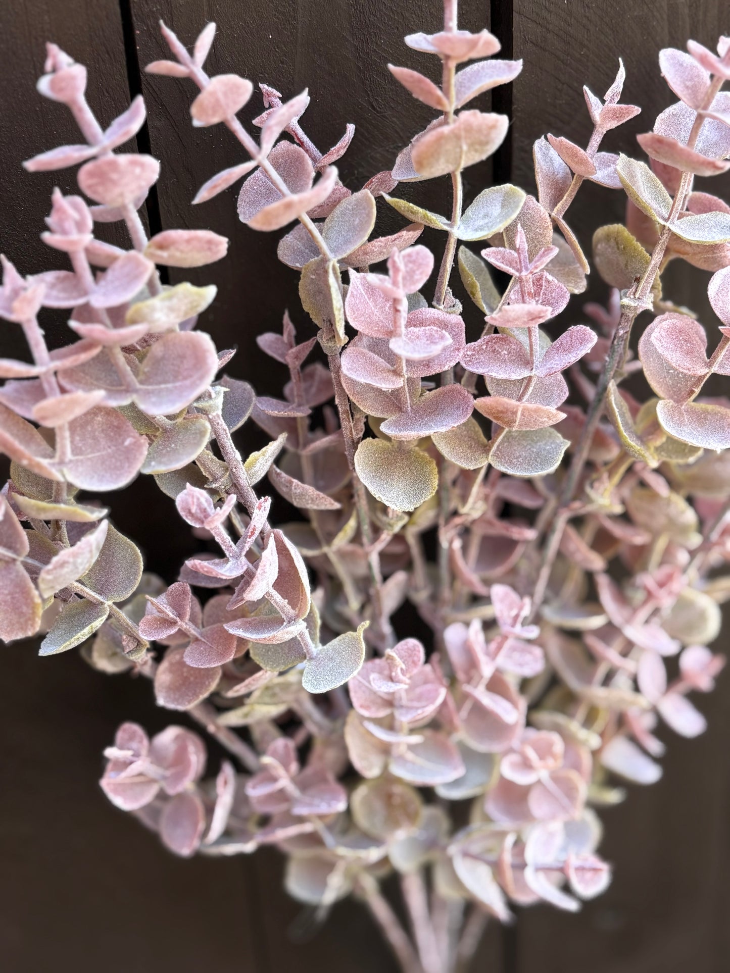 39cm FROSTED EUCALYPTUS SPRAY PINK/GREEN