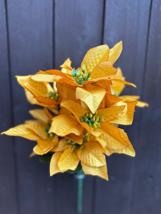 32cm ORANGE METALLIC SHIMMER POINSETTIA BUSH 7 HEADS