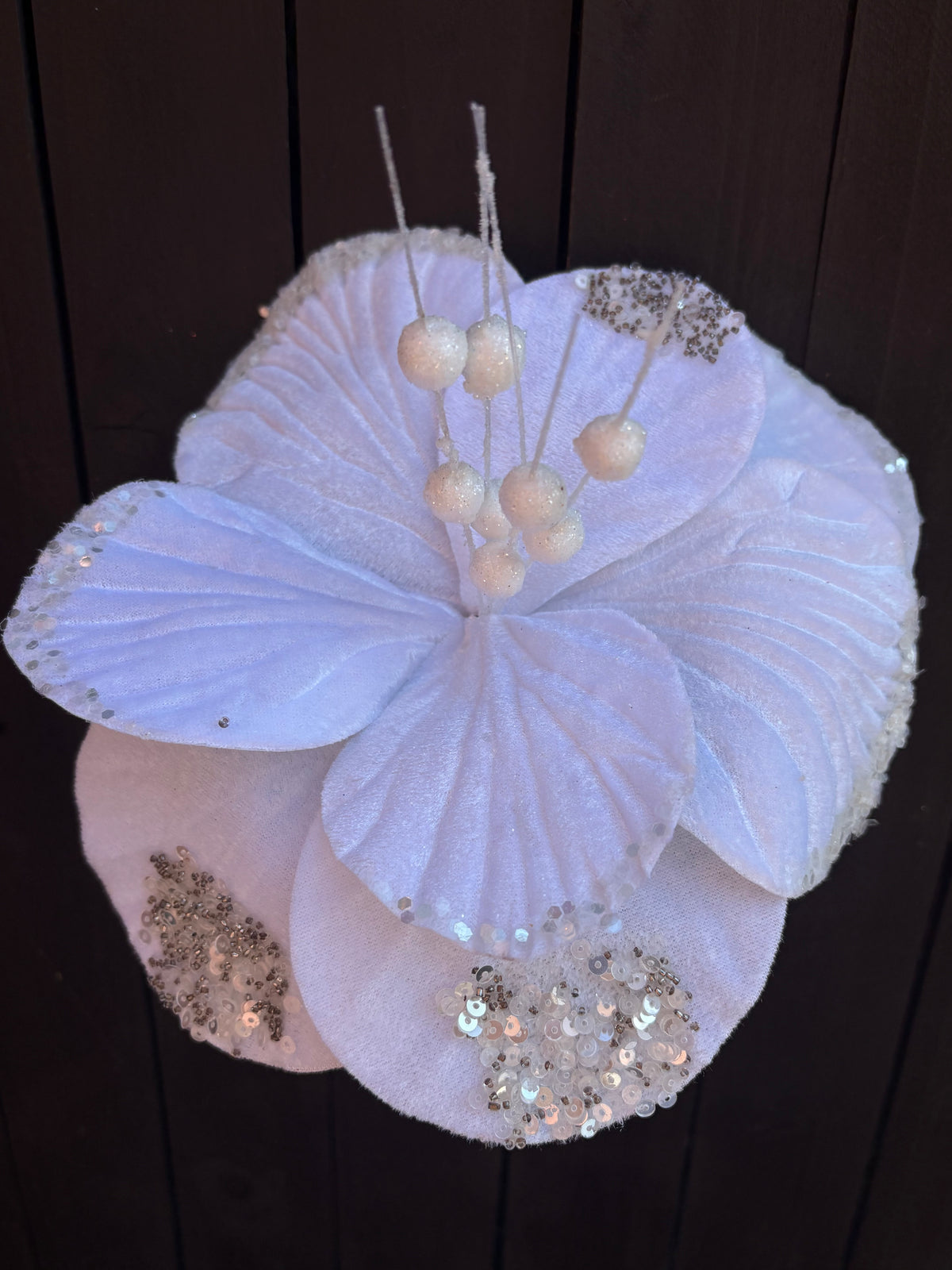 20cm DELUXE SEQUIN BURST POINSETTIA WHITE
