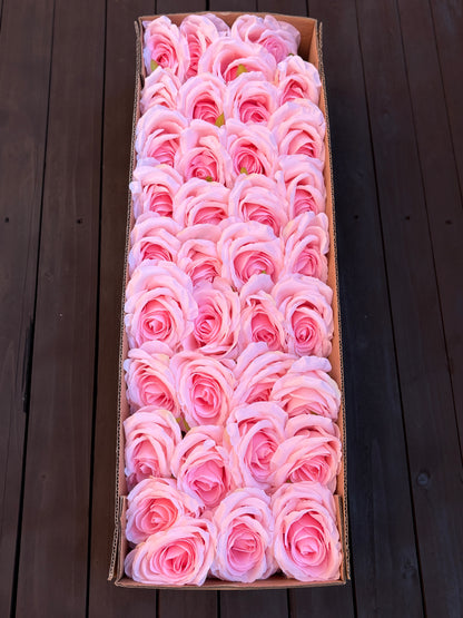 FULL BOX 9cm SINGLE ROSE FLOWER HEAD LIGHT PINK x36pcs