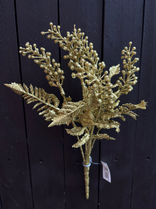 35cm GLITTERED BERRY BUSH GOLD