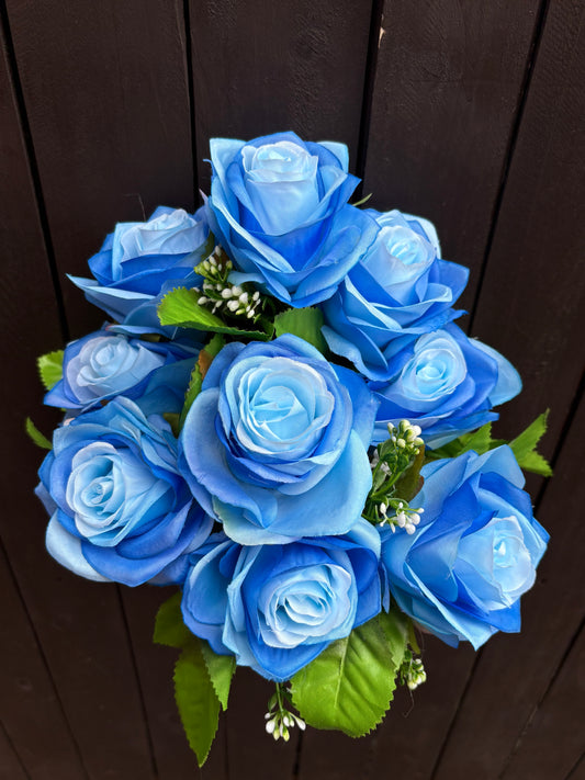42cm 9 HEAD ROSE BUSH BLUE