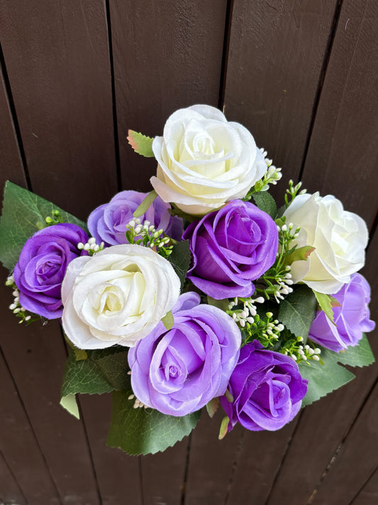 9 HEAD ROSEBUD WITH GYP IVORY/PURPLE/LILAC