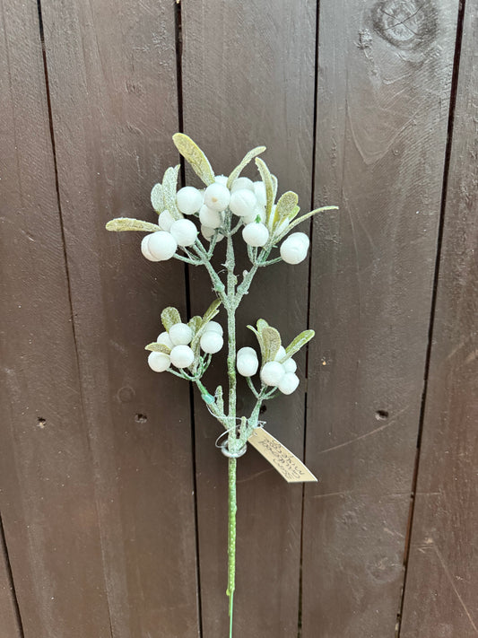 35cm GLITTERED MISTLETOE SPRAY GREEN/WHITE