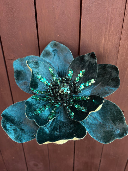 24cm SEQUIN POINSETTIA EMERALD GREEN