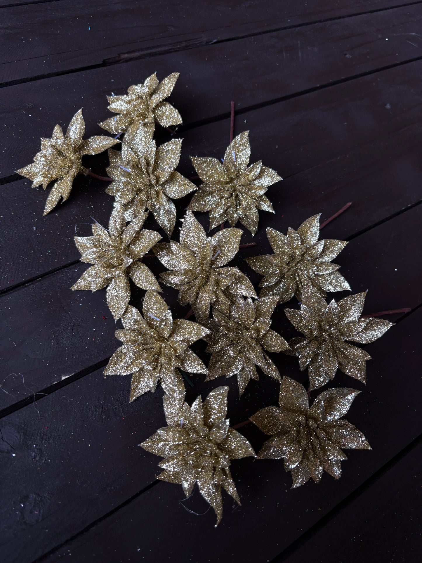 BAG 12cm SINGLE POINSETTIA x 12pcs GOLD