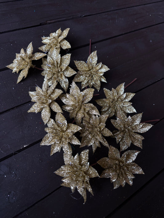 BAG 12cm SINGLE POINSETTIA x 12pcs GOLD