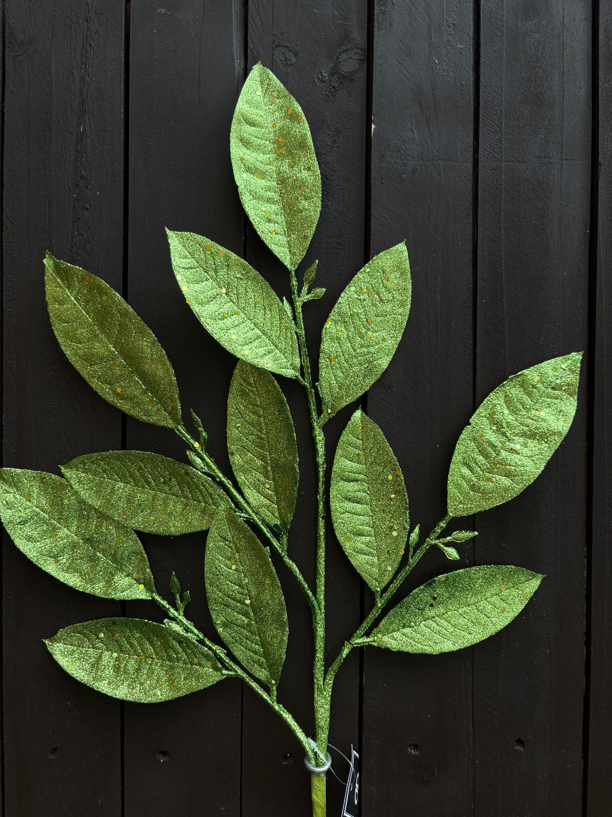 72cm GLITTER LAUREL LEAF LIME GREEN