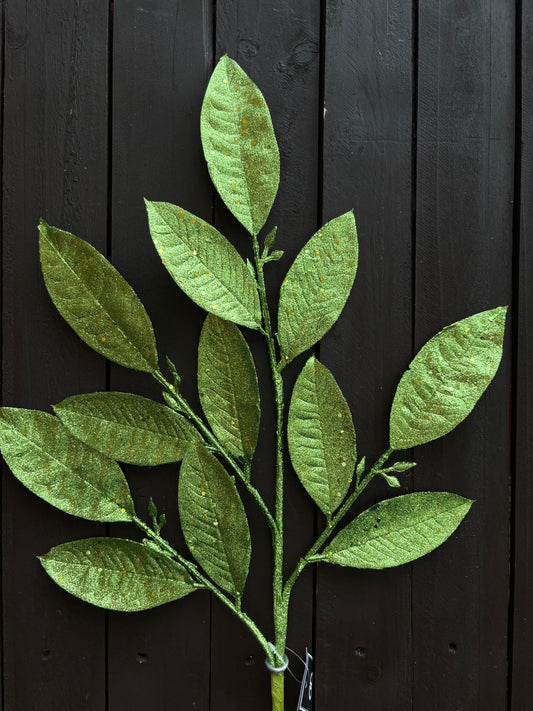 72cm GLITTER LAUREL LEAF LIME GREEN