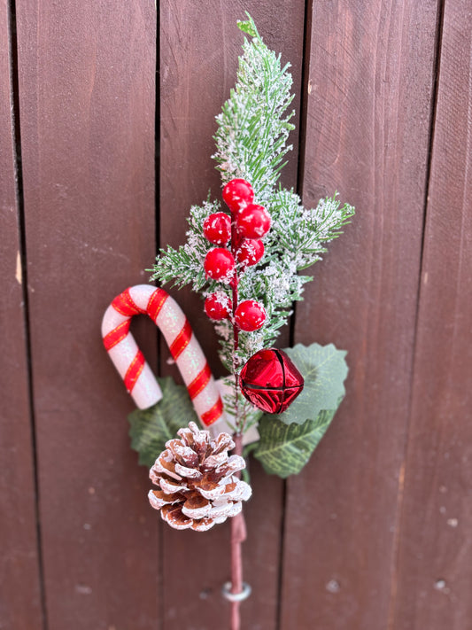 38cm CANDY CANE CONE & BERRY PICK