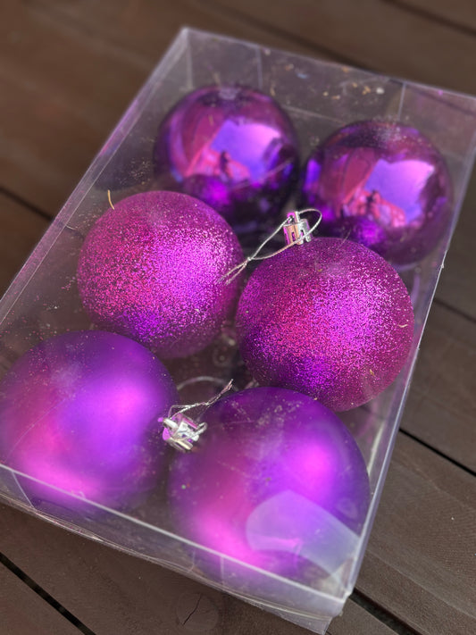 PK6 8cm ASSORTED CHRISTMAS BAUBLES PURPLE