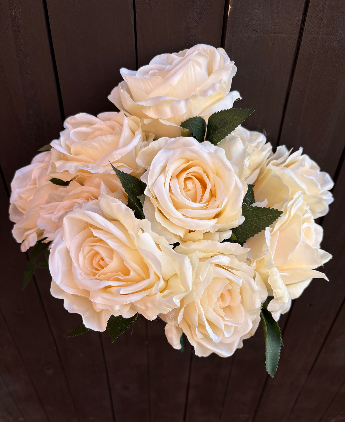 45cm 10 HEAD OPEN ROSE BUSH IVORY