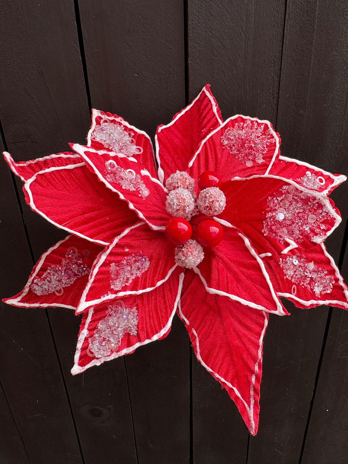 27cm FROSTED POINSETTIA RED/WHITE