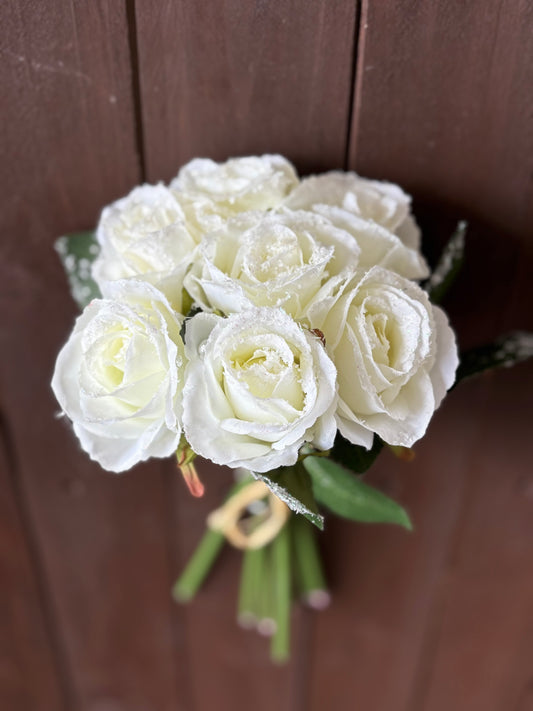 27cm SILK FROSTED ROSE BUNCH IVORY
