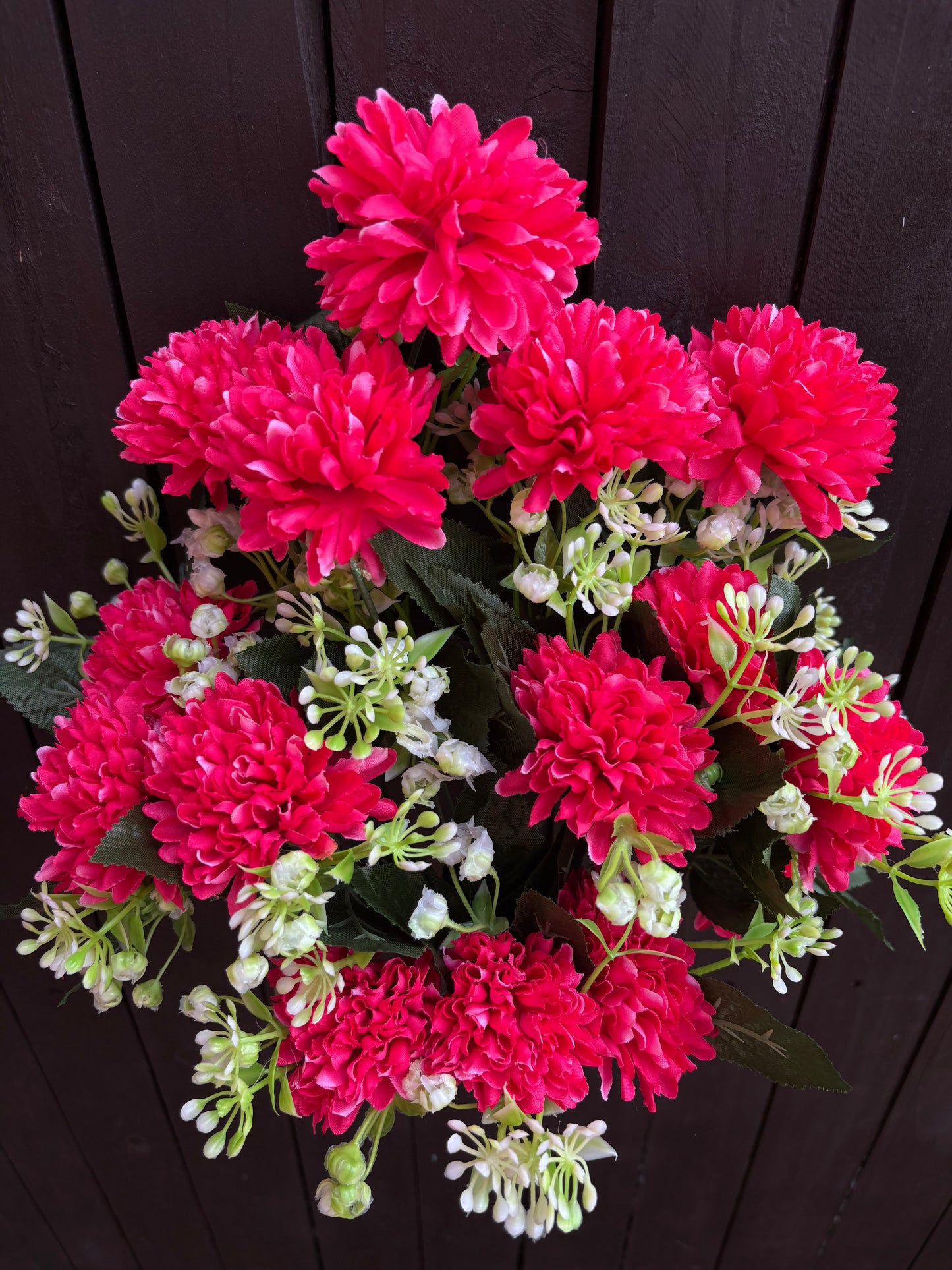 53cm 18 HEAD POM POM CHRYSANTHEMUM BUNCH HOT PINK