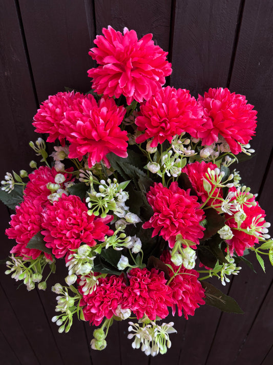 53cm 18 HEAD POM POM CHRYSANTHEMUM BUNCH HOT PINK