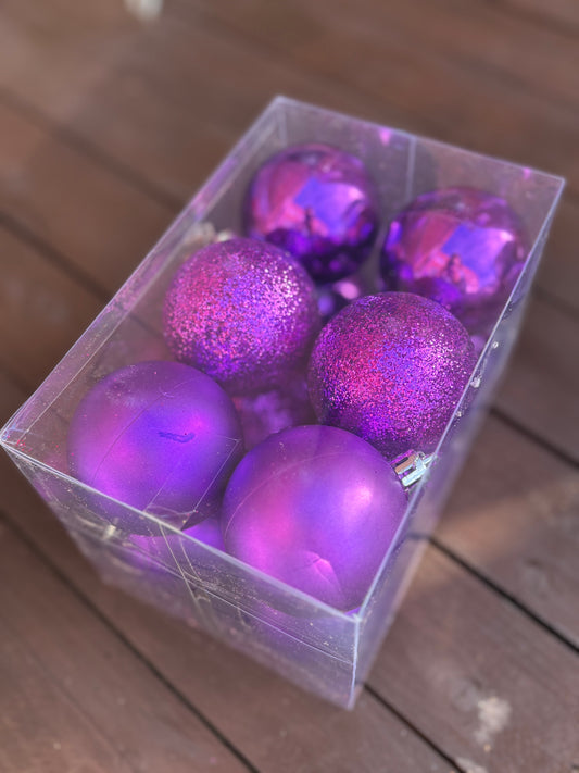 PK12 6cm ASSORTED CHRISTMAS BAUBLES PURPLE