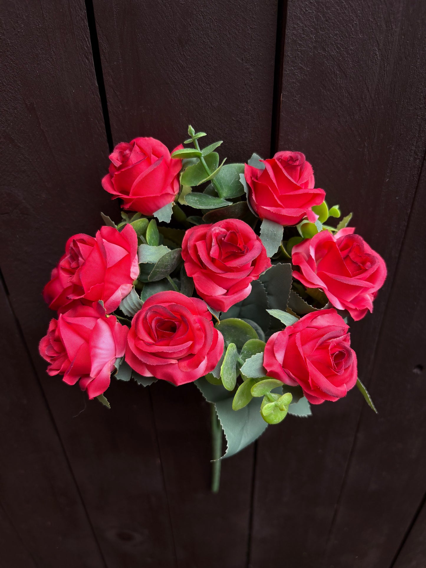 30cm MINI ROSE BUSH WITH EUCALYPTUS RED