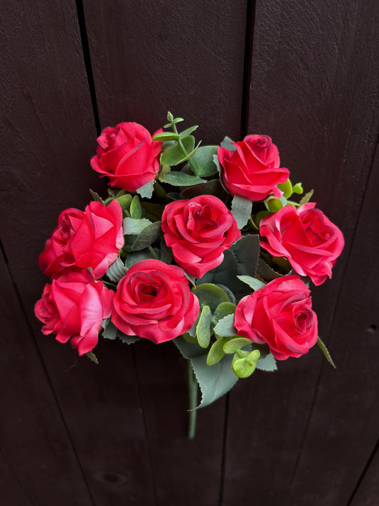 30cm MINI ROSE BUSH WITH EUCALYPTUS RED