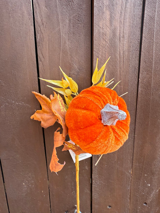 40cm AUTUMN MEDIUM WILD VELVET PUMPKIN PICK BURNT ORANGE