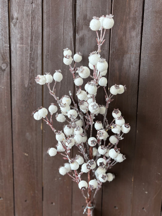 67CM GLITTER CRYSTAL WHITE ROSEHIP STEM