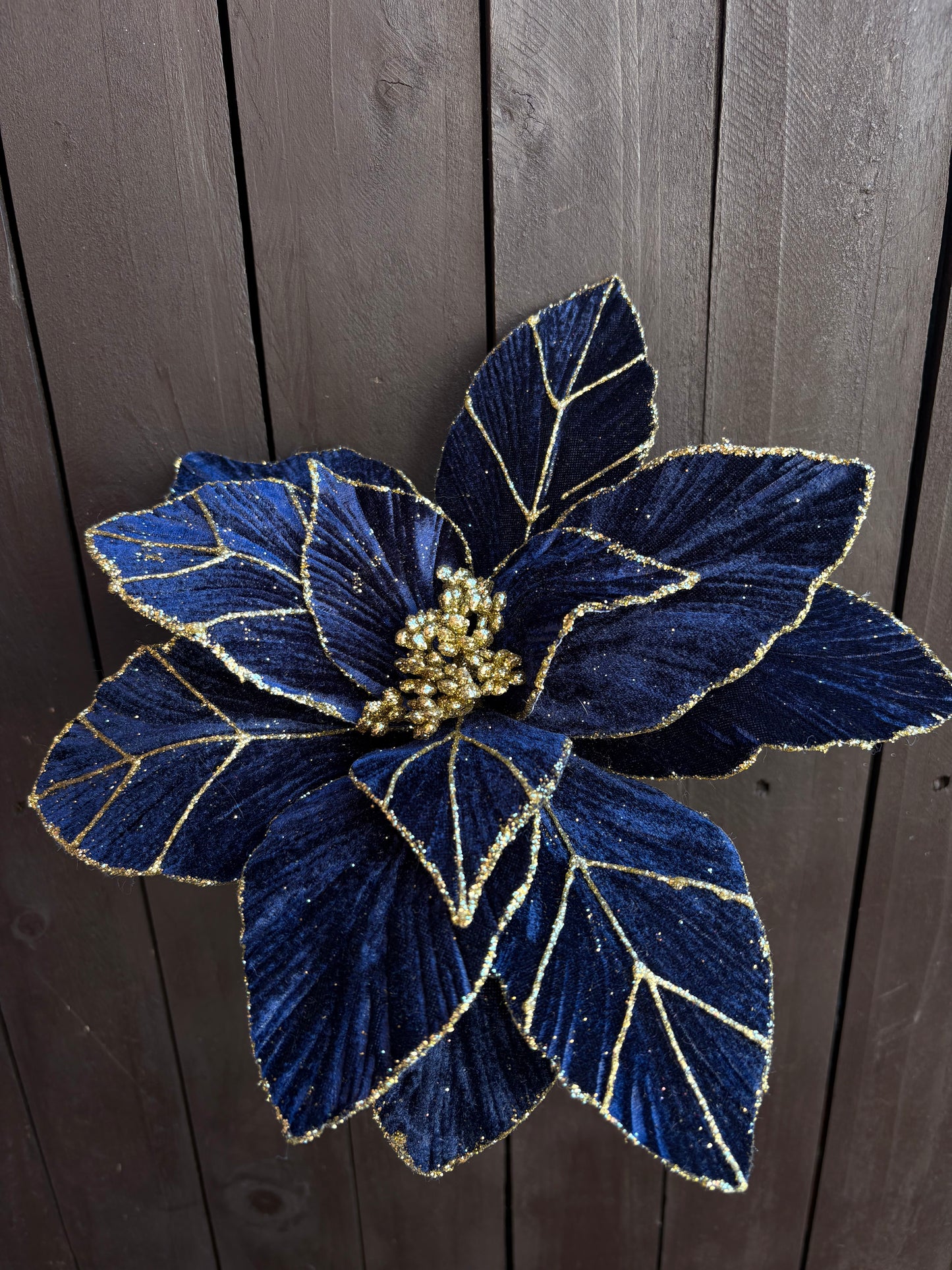 29cm DELUXE VELVET POINSETTIA NAVY/GOLD