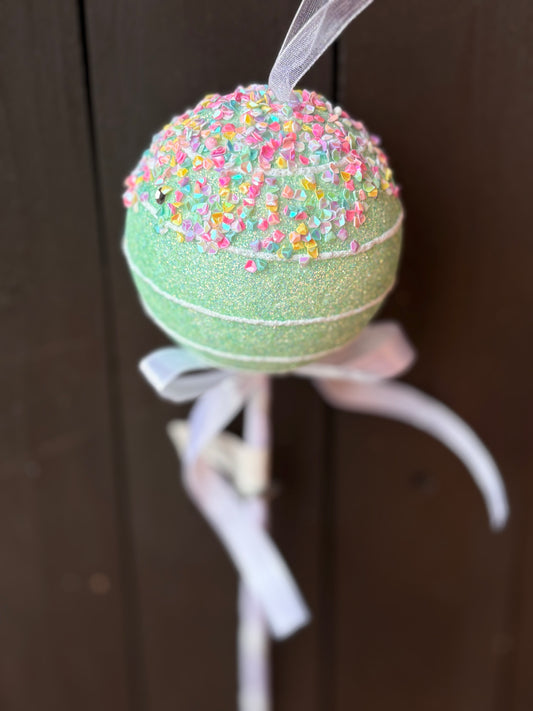 26cm GLITTER CANDY BALL STICK GREEN