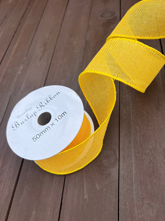 JUTE RIBBON WIRED EDGE 50mm x 10m MUSTARD