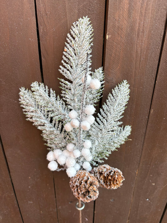 43CM MIXED SNOWY CONE & BERRY FOLIAGE SPRAY