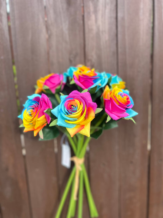 35cm FRESH TOUCH RAINBOW DIAMOND ROSE BUNDLE