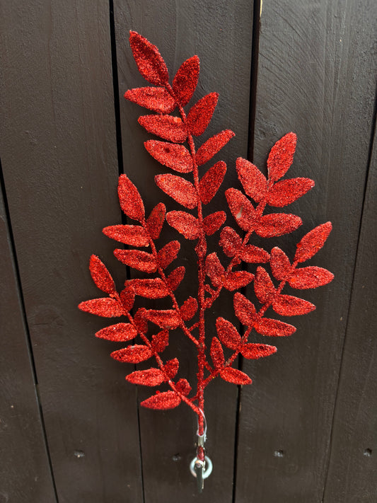30cm GLITTER CLIP ON LEAF RED