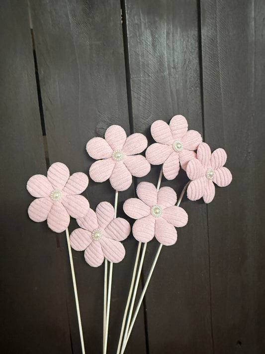 PK 6 25cm FABRIC FLOWER PICK PINK