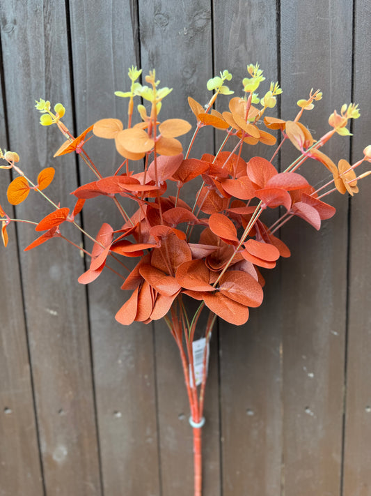 50cm 16 STEM EUCALYPTUS BUSH ORANGE/BROWN