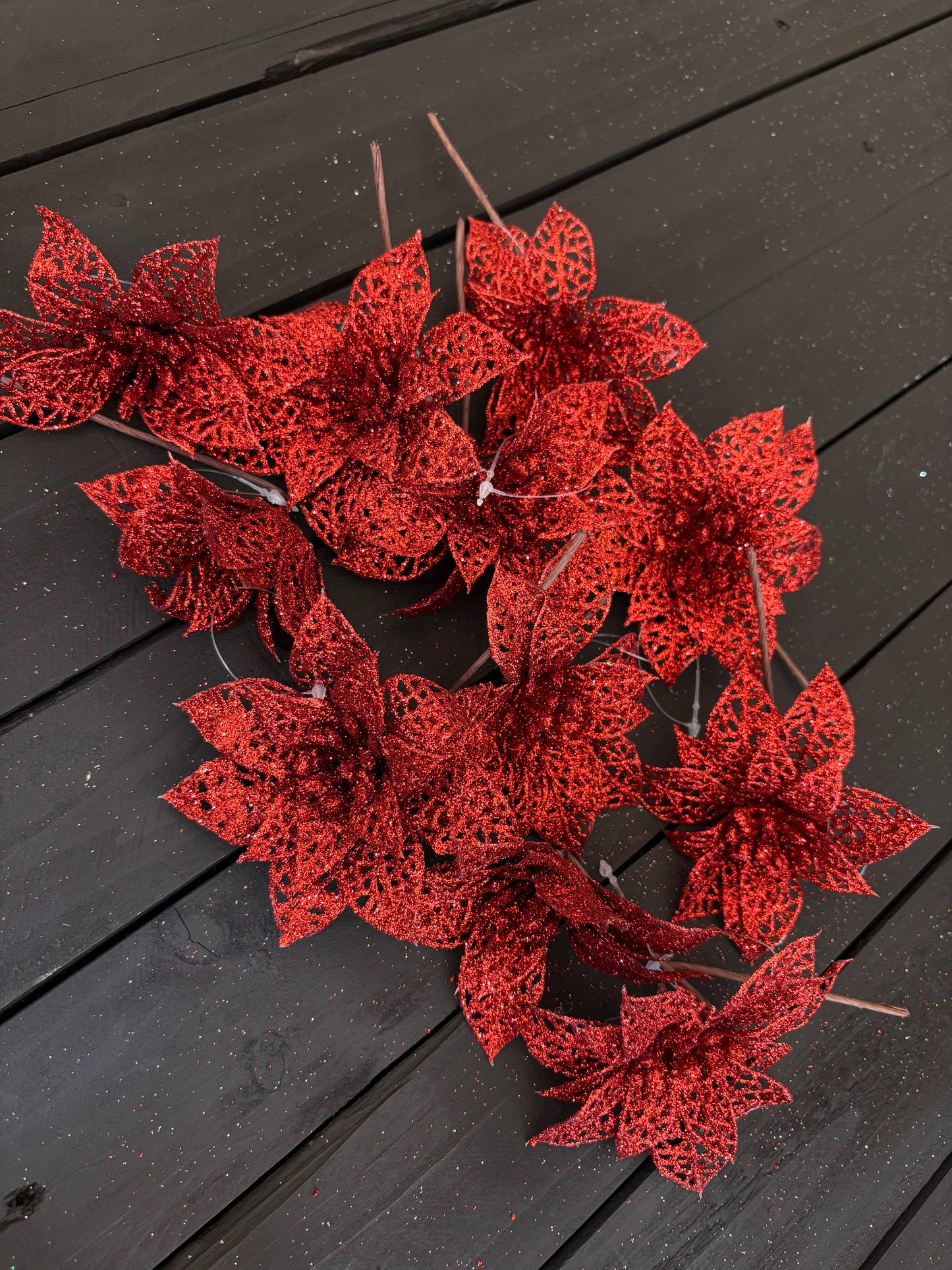 BAG 12cm FILIGREE POINSETTIA x 12pcs RED