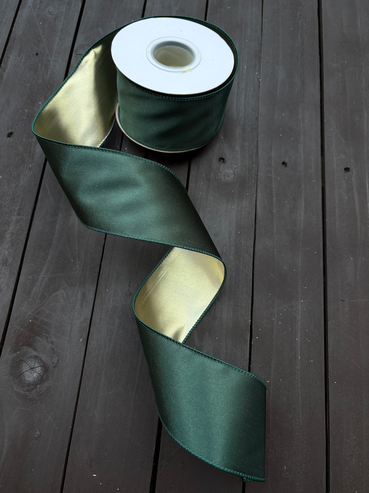 WIRED LUXURY SATIN RIBBON DARK GREEN/GOLD
