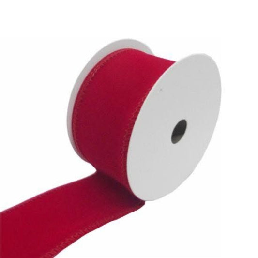 WIRED EDGE VELVET EFFECT RIBBON 63mm x 10yds RED