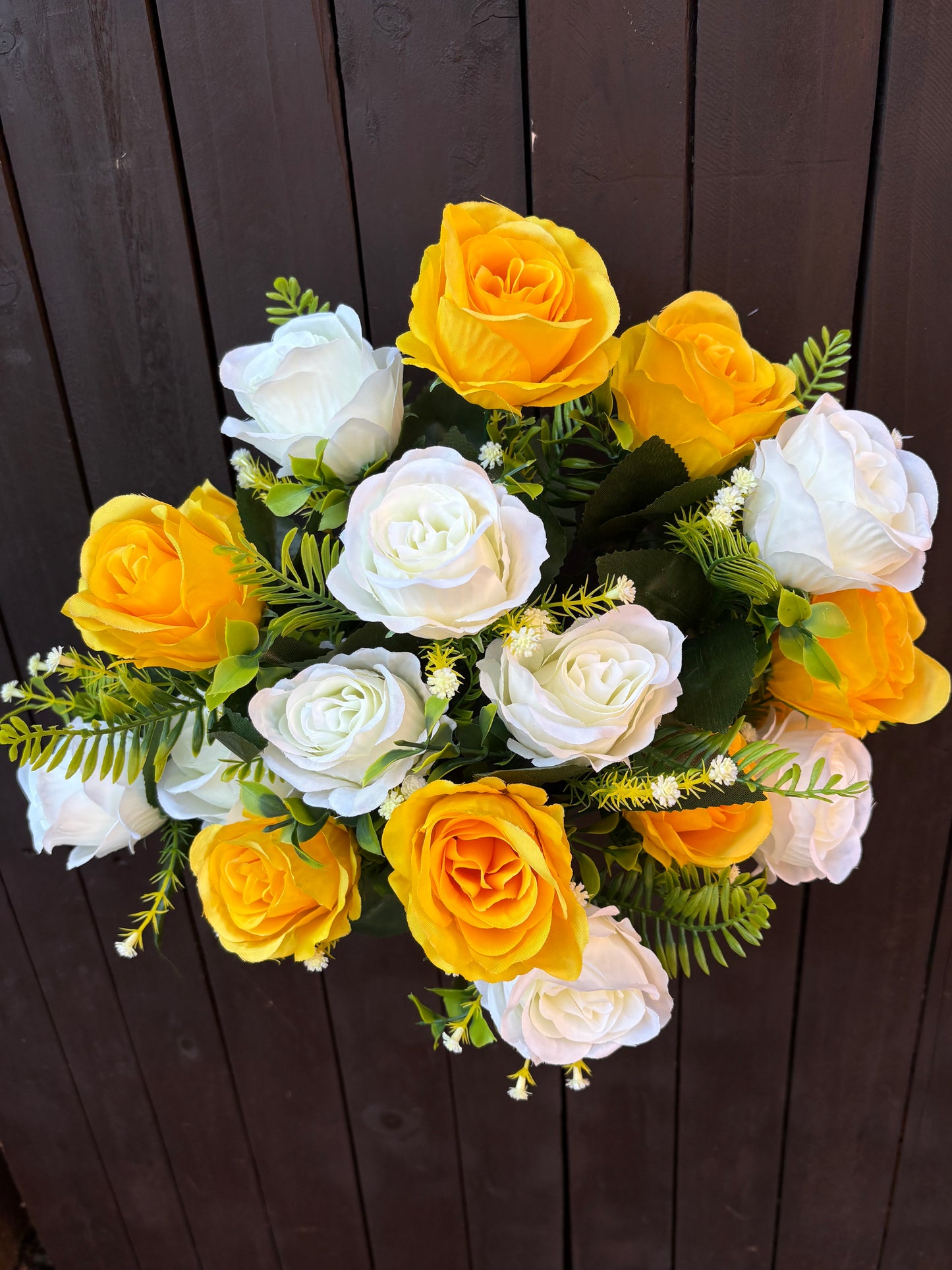 41cm 18 HEAD OPEN ROSE BUSH YELLOW/IVORY
