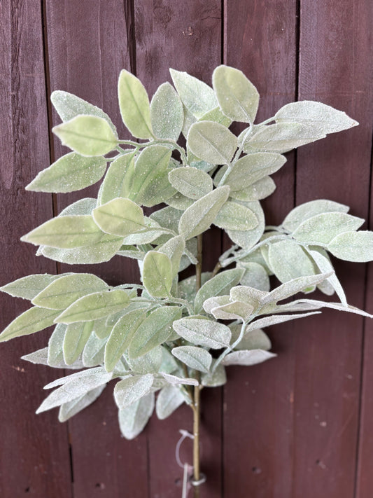 74cm FROSTED SPARKLE SAGE LEAF SPRAY GREEN