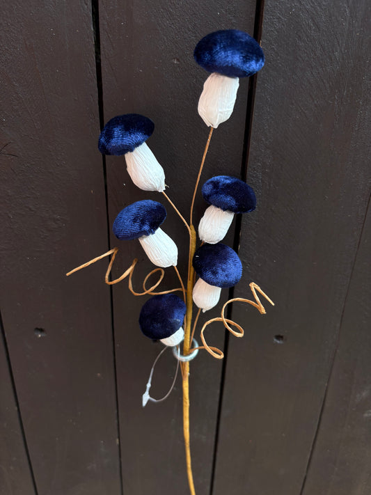 40cm MINI VELVET MUSHROOM SPRAY NAVY