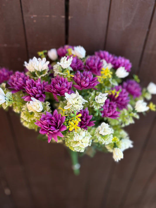 44cm BABY CHRYSANTHEMUM BUSH PURPLE/IVORY